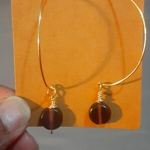 Handmade hoop style faux gemstone earrings, goldtone